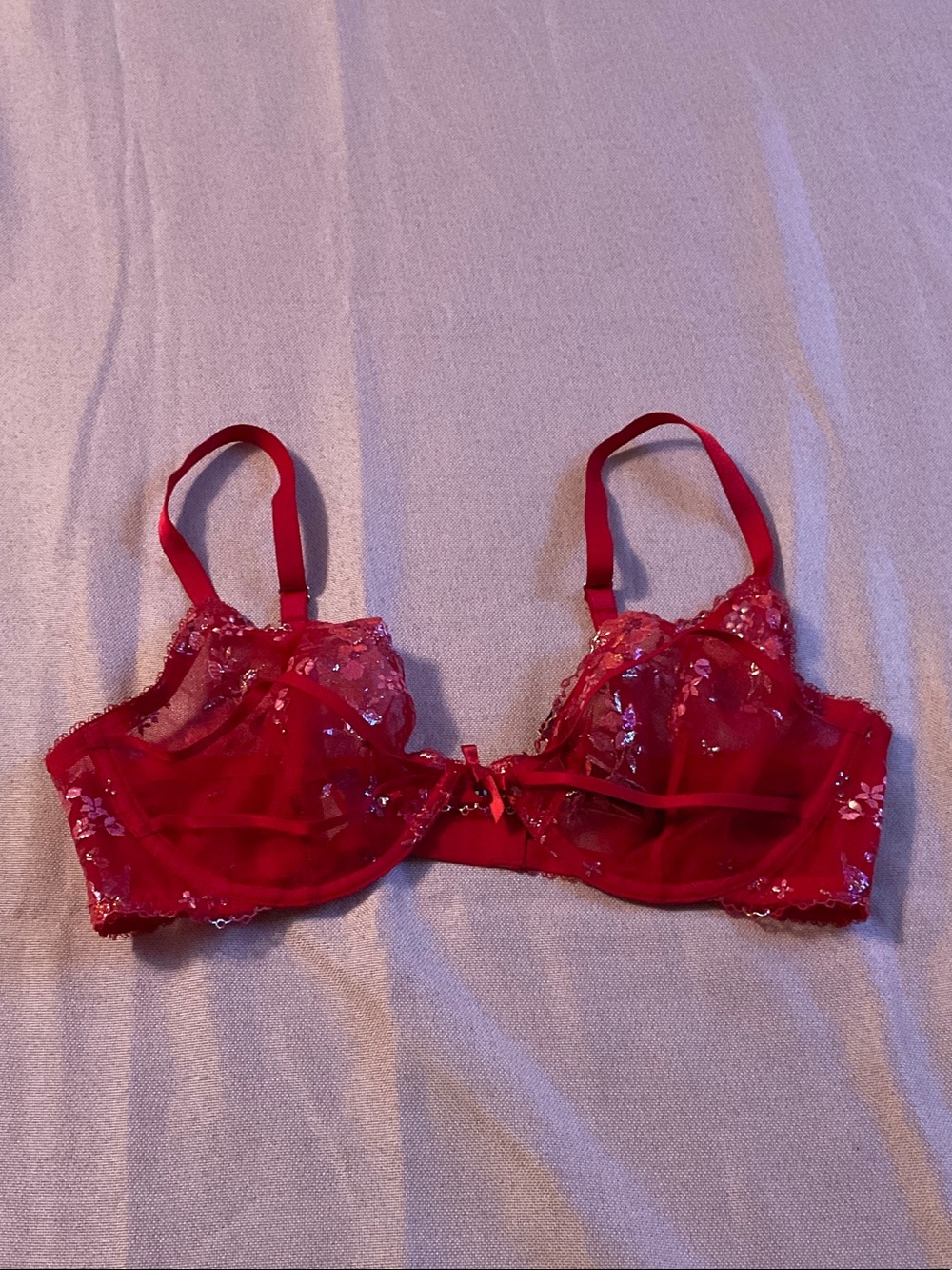 Victoria's Secret Red Sheer Embroidered Underwire Bra